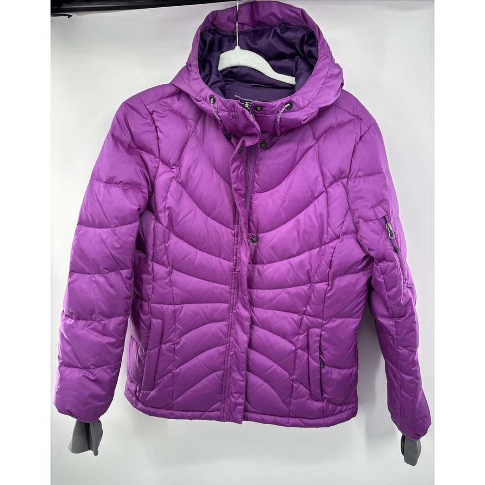 Lands End Womens Purple Down Feather Hood Puffer Jacket Coat Size M